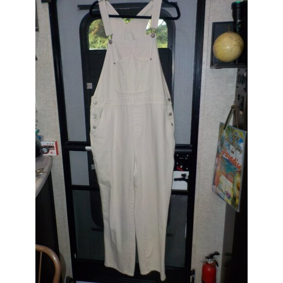 Old Navy Off White Denim Overalls w/side Buttons Pockets Plus Size Women's 16 - Picture 1 of 5